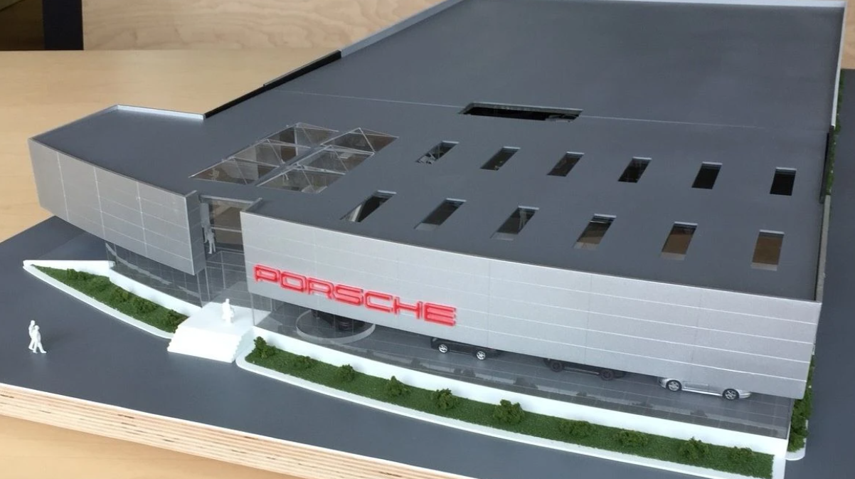 Detailed scale model of a modern urban development